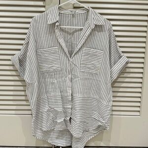 Madewell Black and White Striped Button-Up Top